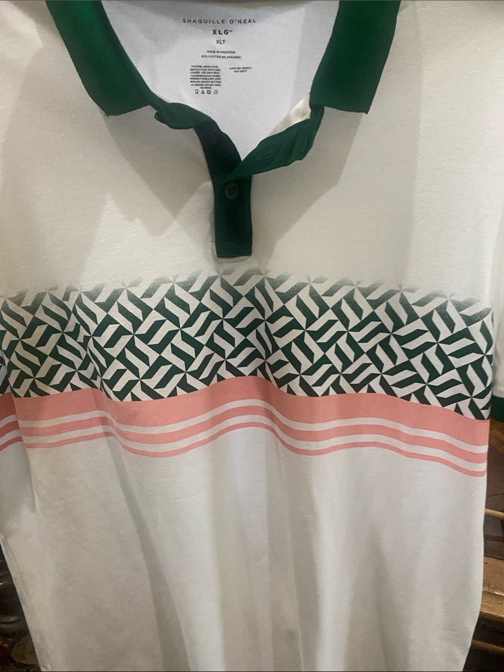 Shaquille O'Neal Men's Green & Pink Patterned Polo Shirt